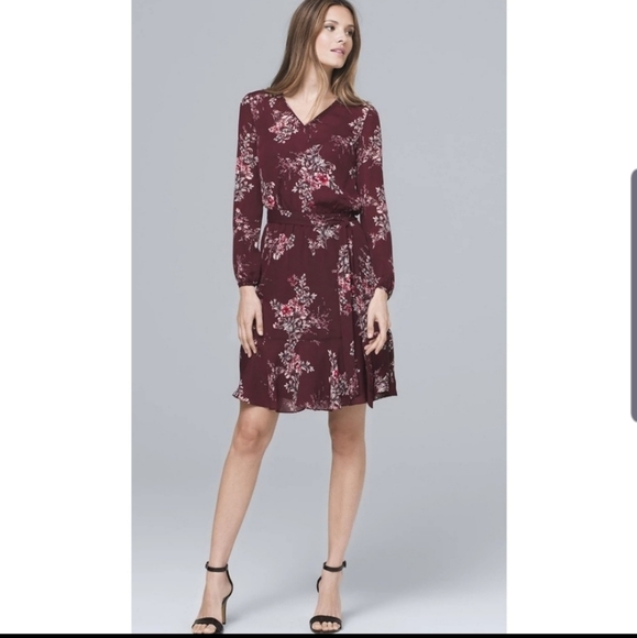 White House Black Market Dresses & Skirts - WHBM long sleeve burgundy floral dress